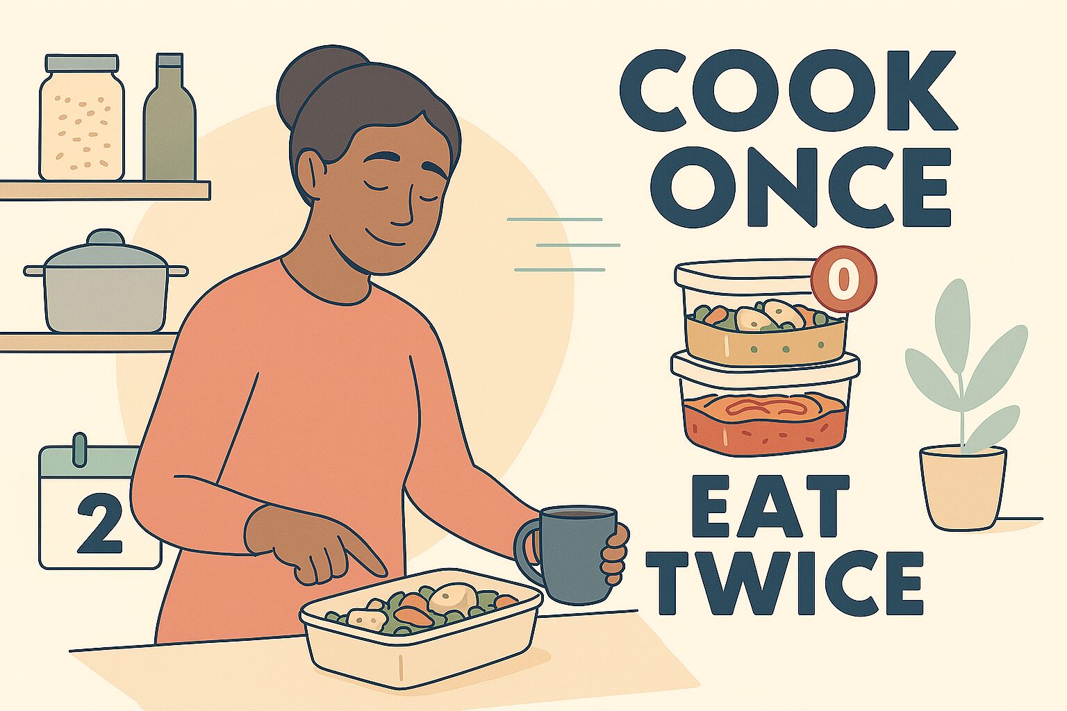 Cook Once Eat Twice 1 Cook Once, Eat Twice: Smart Batch Strategies for Solo Cooking batch cook, cook once eat twice, freezer meals, leftovers, meal prep, remix meals, solo cooking